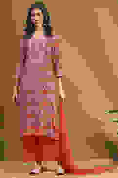 Rust Printed Festive A-line Suit Set image number 0