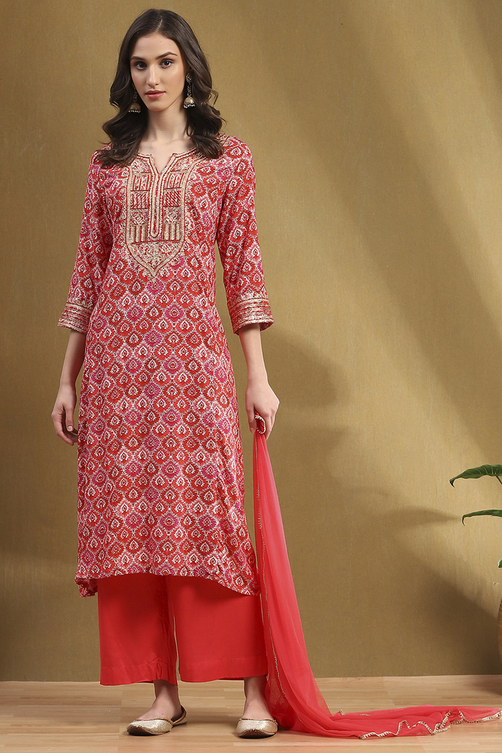 Grey Printed Festive A-line Suit Set image number 0