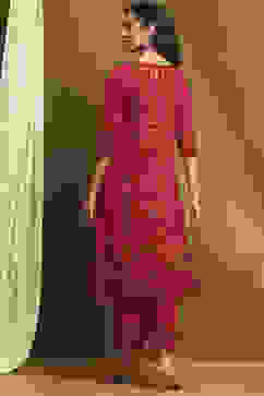 Fuchsia Cotton Printed A-Line Kurta Set image number 4