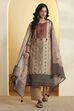 Beige Traditional Motifs Poly Linen Kurta Set image number 0