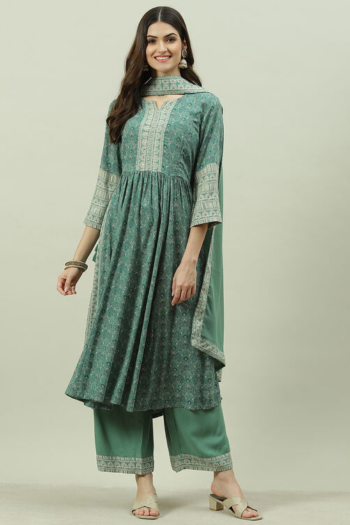 Blue Rayon A-Line Kurta Palazzo Suit Set image number 5