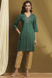 Bottle Green Solid Gathered Straight Kurta image number 5