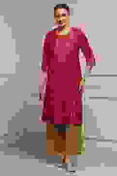 Red Art Silk Printed Straight Kurta image number 5