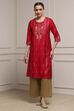Blue Art Silk Printed Straight Kurta image number 5