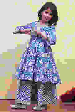 Navy Blue Cotton Angrakha Tiered Kurta Set image number 3