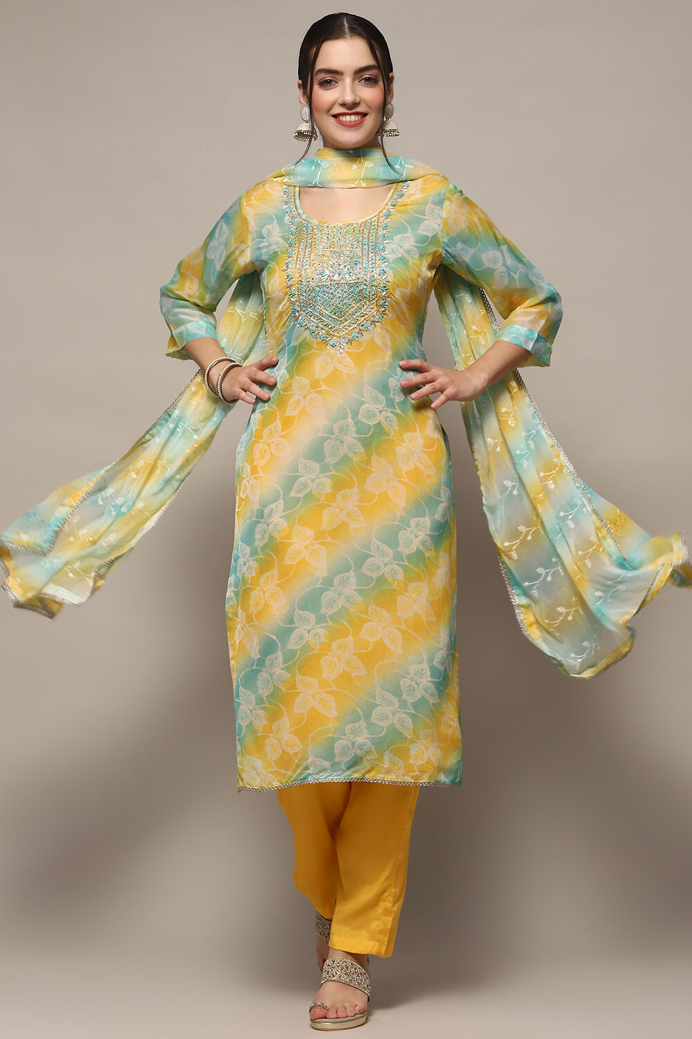 Blue Organza Unstitched Suit set image number 1