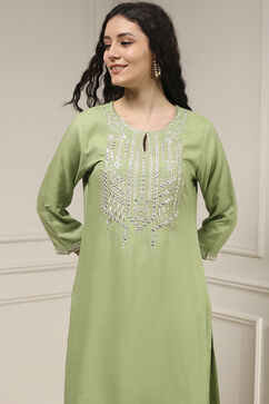 Sage Green Viscose Rayon Straight Solid Suit Set image number 1