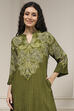 Olive Green Printed Straight Kurta image number 1