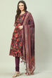 Wine Art Silk Straight Kurta Churidar Suit Set