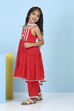 Red Cotton Solid Lace Detail Tiered Suit Set image number 3