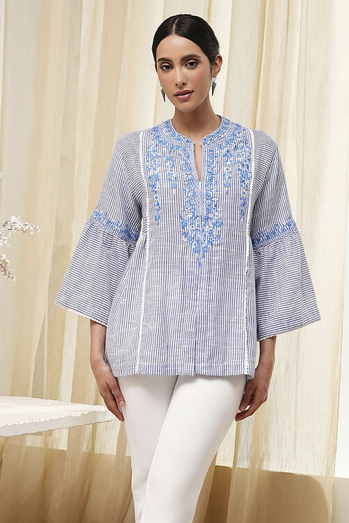 Blue Straight Short Kurta image number 5