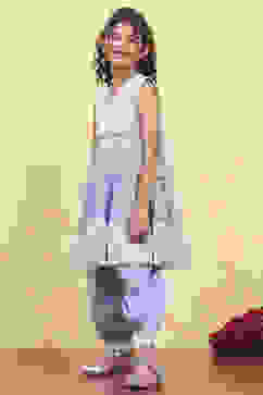 Purple Cotton Tiered Printed Kurta Salwar Set image number 3