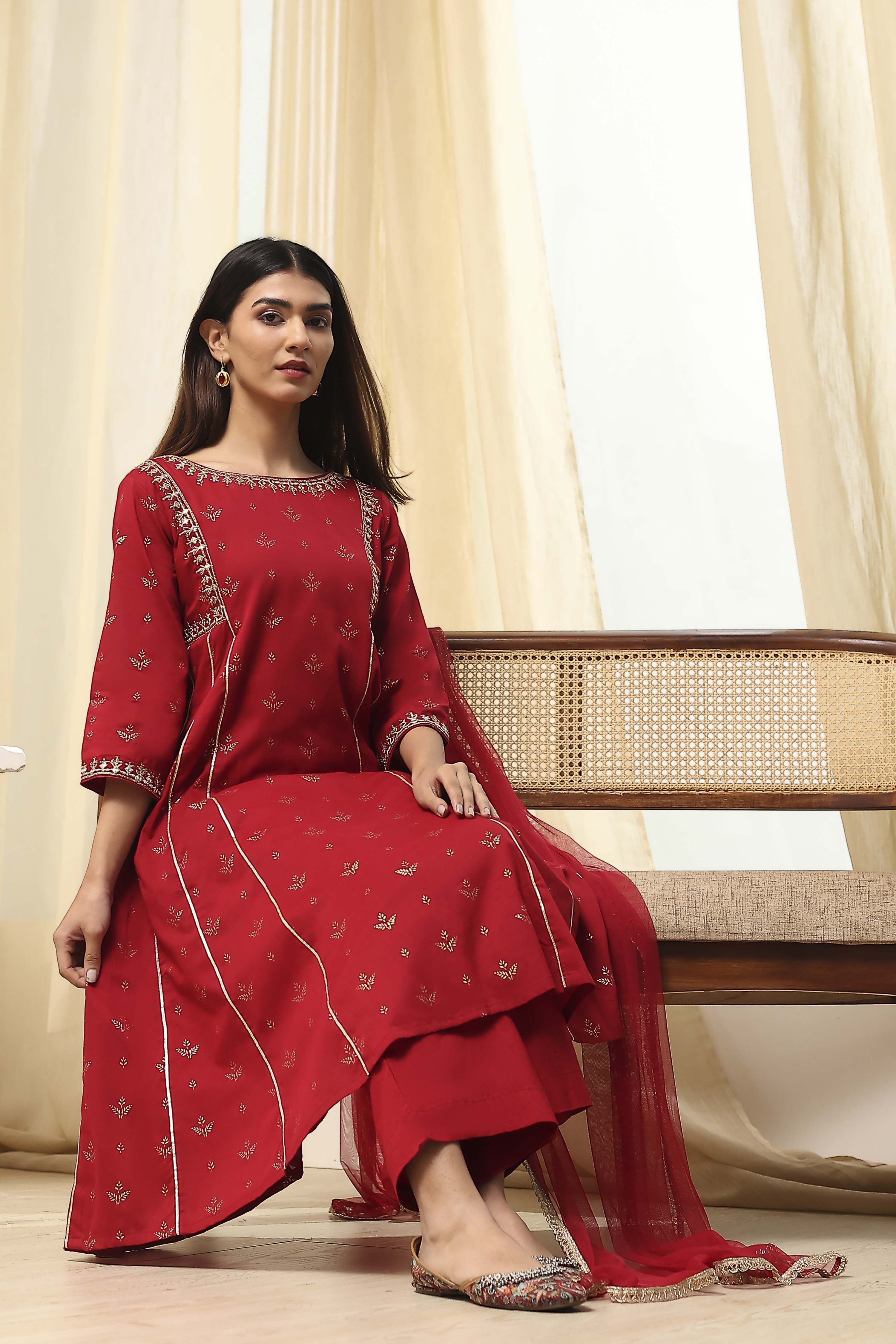 Cream-Colored Cotton Foil Printed Kalidar Suit Set image number 0