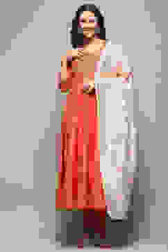 Orange Embroidered Detail Festive Anarkali Suit Set image number 7