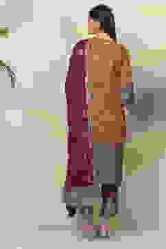 Choco Brown Cotton Straight Kurta Slim Pant Suit Set image number 6