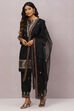Off White Cotton Viscose Straight Kurta Narrow Palazzo Suit Set image number 4