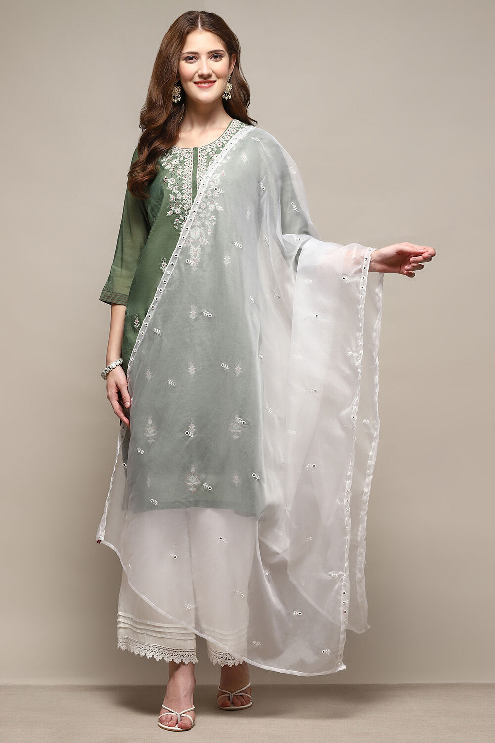 White Nylon Embroidered Dupatta image number 3