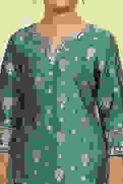 Green Art Silk Fitted Straight Co-ord Set image number 1