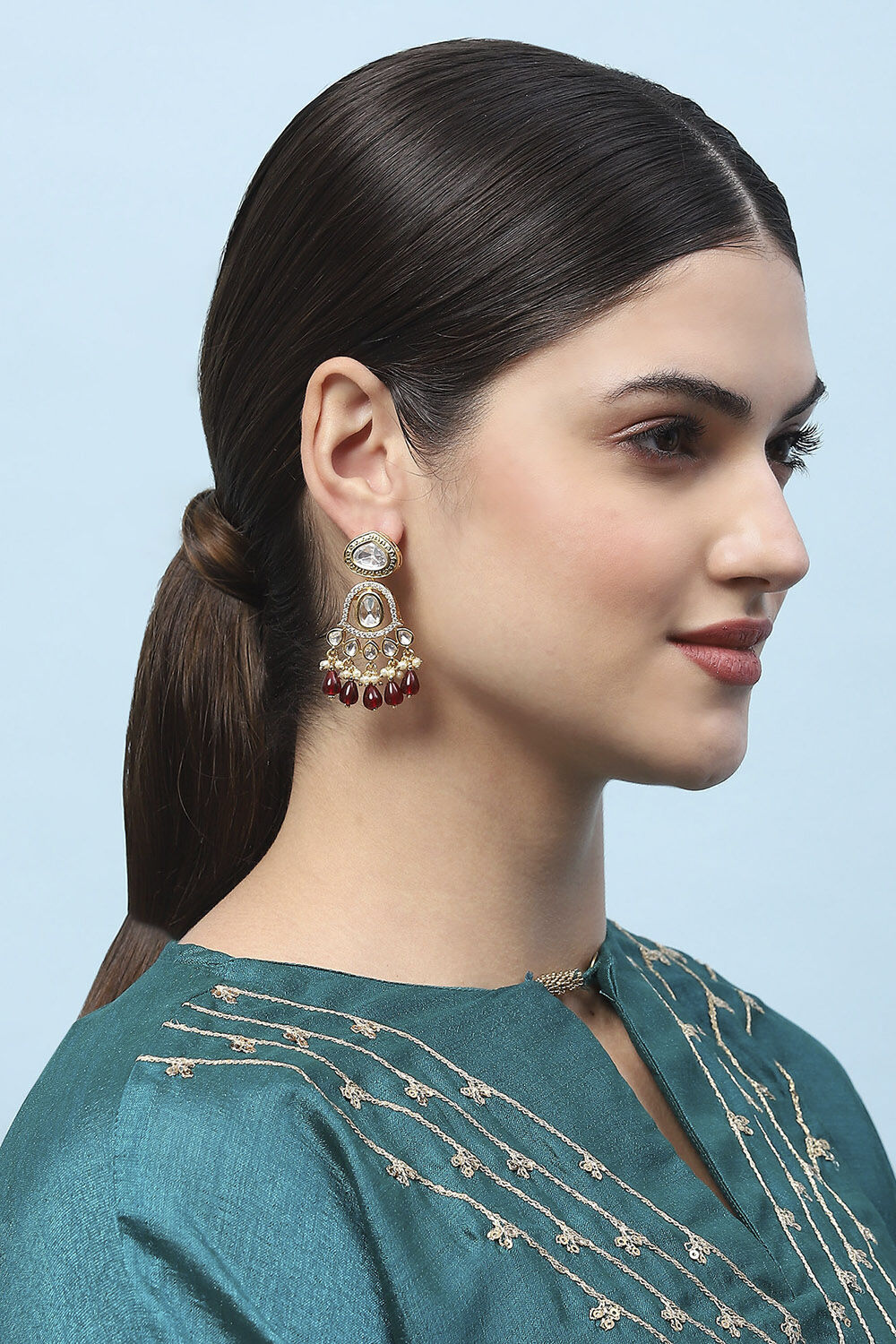 Red Kundan Festive Drop & Danglers image number 1