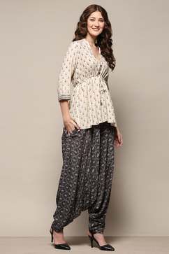 Charcoal Rayon Asymmetric Printed Kurta Set image number 5