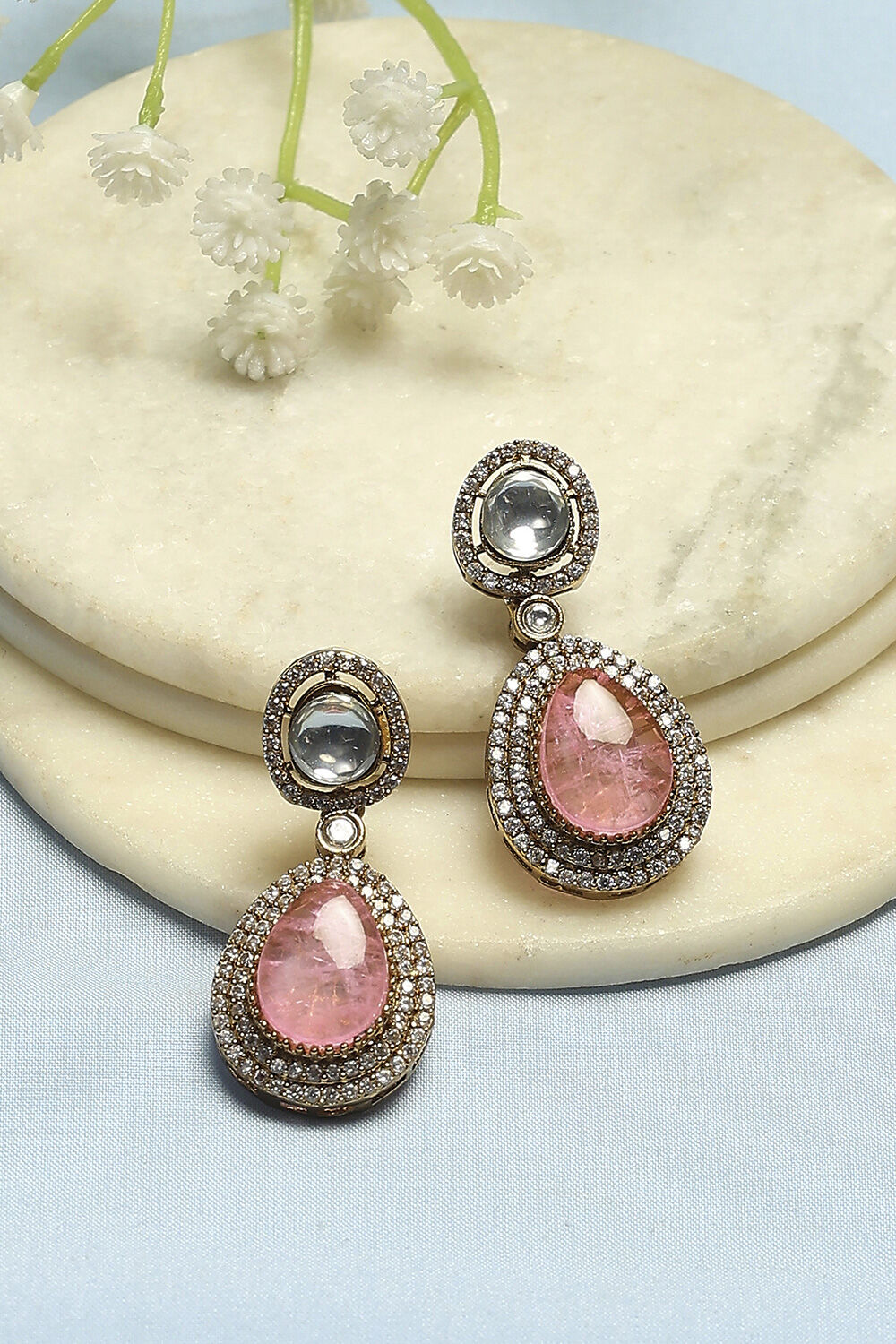 Light Pink Stone Embellished Earrings image number 0