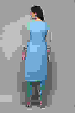 Powder Blue Polyester Straight Kurta Salwar Suit Set image number 5