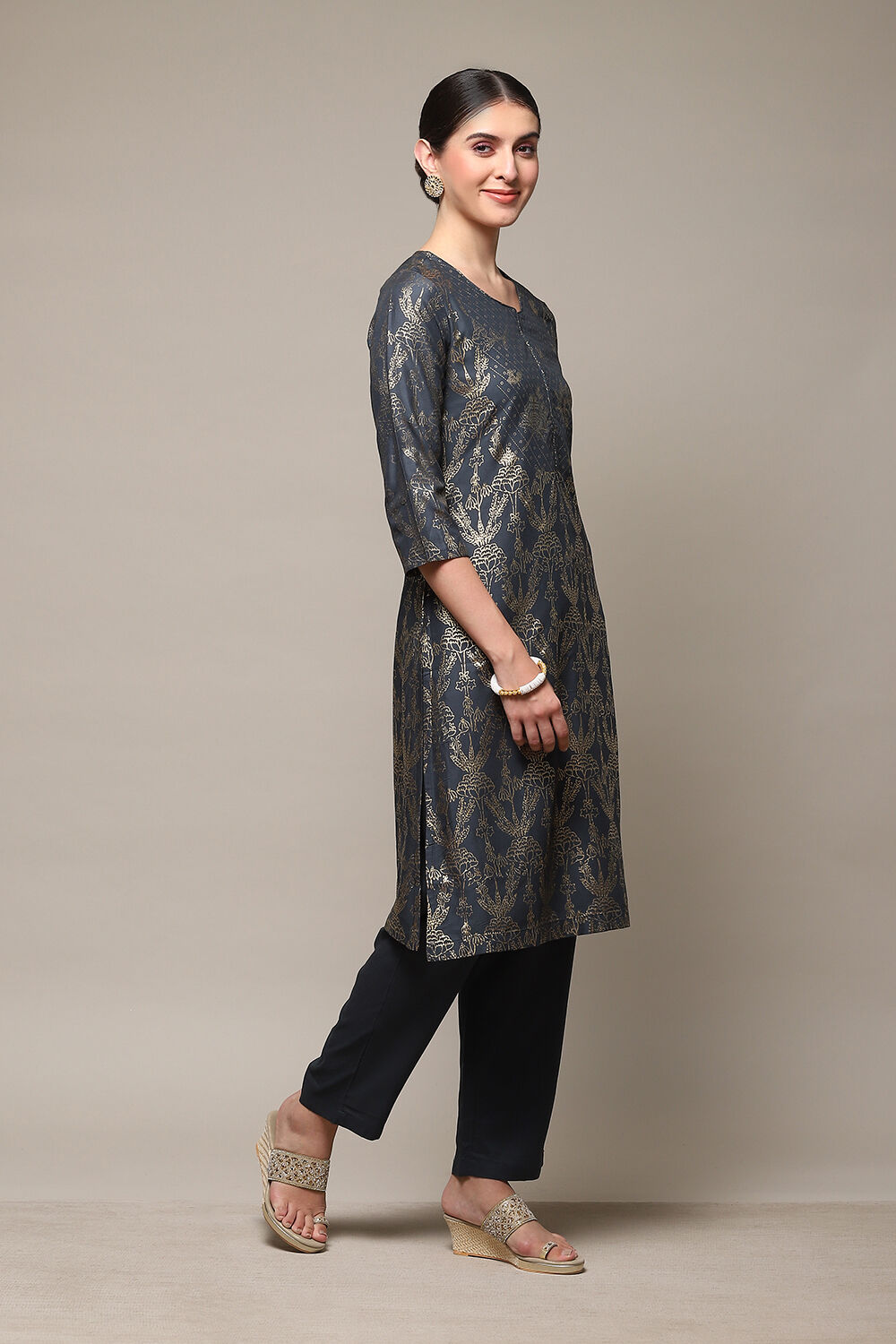 Grey Rayon Flared 2 Piece Set image number 5