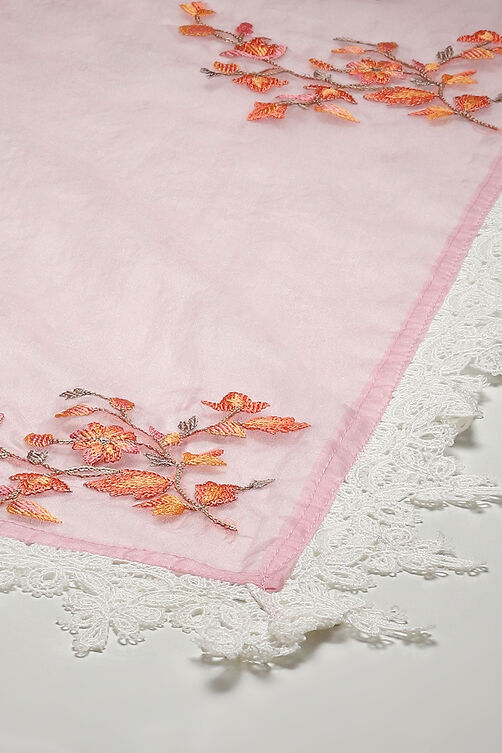 Light Pink Muslin Lace Unstitched Suit Set image number 4