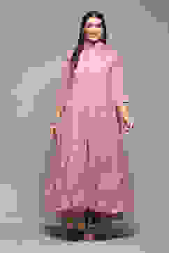 Pink Cotton Blend Anarkali Embroidered Kurta Suit Set image number 7