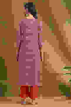 Rust Printed Festive A-line Suit Set image number 4