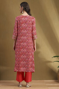 Rust Printed Festive A-line Suit Set image number 4