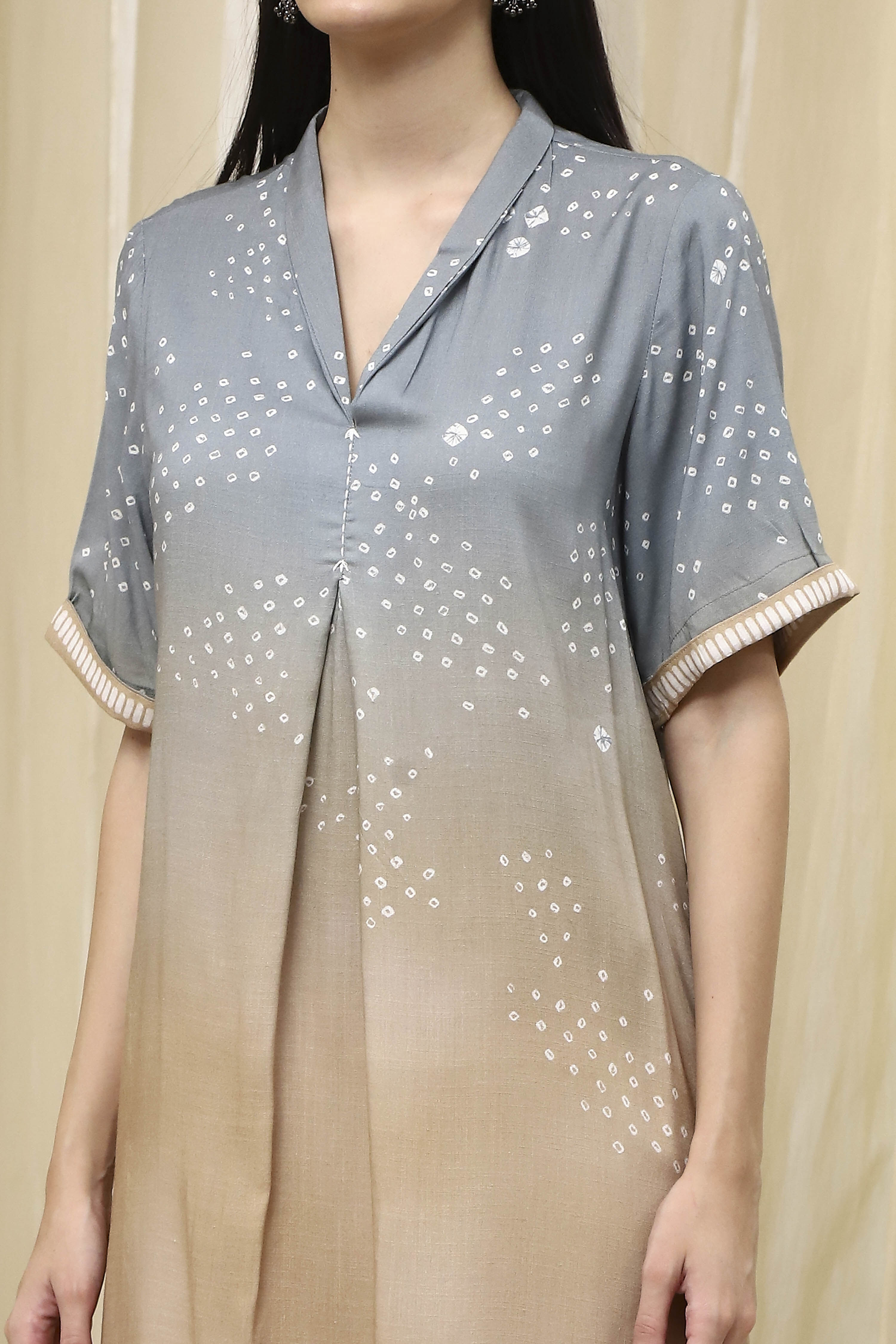 Grey and Beige Printed Straight Co-ord Set image number 1