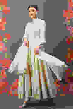 Rohit Bal Cream Cotton Silk Anarkali Yarndyed Suit Set image number 5