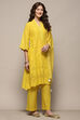 Lime Yellow Cotton Schiffli Straight Suit Set image number 6
