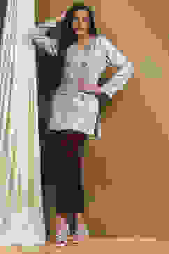 Grey Printed Winter wear Straight Short Kurta image number 5