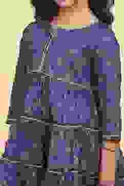 Blue Cotton Tiered Printed Kurta Churidar Set image number 1