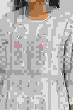 Cream-Colored Cotton Printed Straight Suit Set image number 1