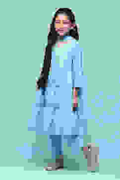 Sky Blue Cotton Tiered Printed 2 Piece Set image number 5