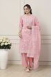 Pink & White Cotton Floral Printed Straight Suit Set image number 6