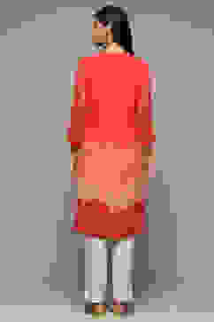 Red Cotton Blend Straight Printed Kurta image number 3