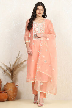 Baby Pink Chanderi Unstitched Suit Set image number 7