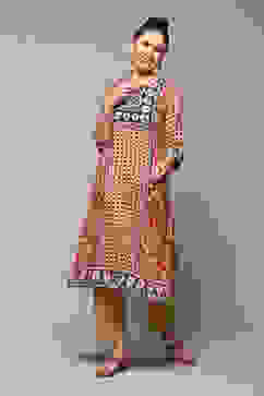 Burnt Orange LIVA Straight Printed Kurta image number 0