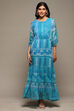 Black Cotton Blend Tiered Printed Dress image number 5