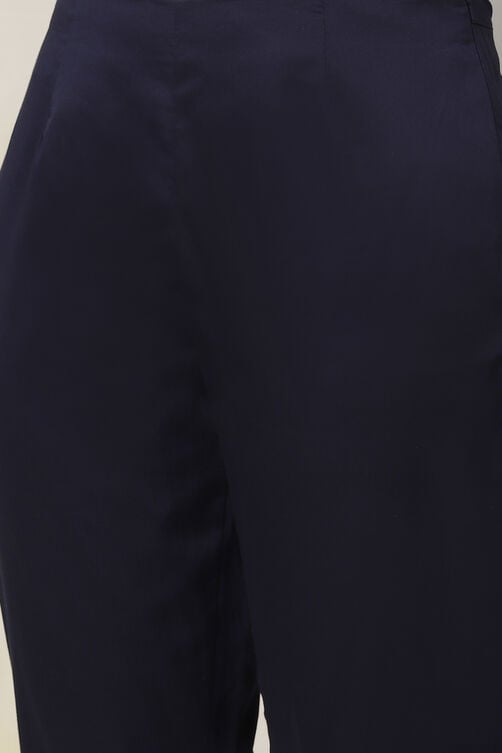 Navy Blue Poly Viscose Straight Kurta Slim Pant Suit Set image number 3