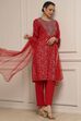 Green-Maroon Cotton Straight Printed Suit Set