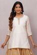 Off White Straight Art Silk Short Printed Kurti image number 0