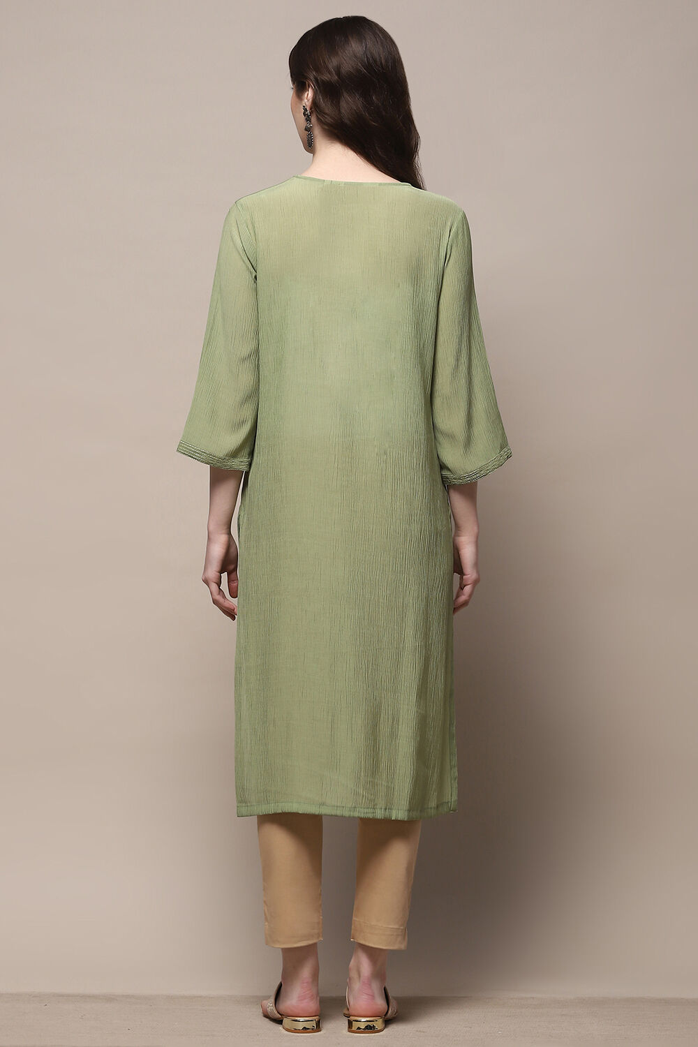 Pista Green Solid Straight Classic Kurta image number 3