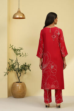 Pink Floral Printed Straight Kurta Set image number 4