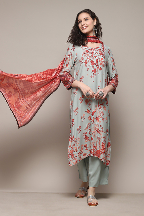 Charcoal LIVA Straight Kurta Palazzo Suit Set image number 7