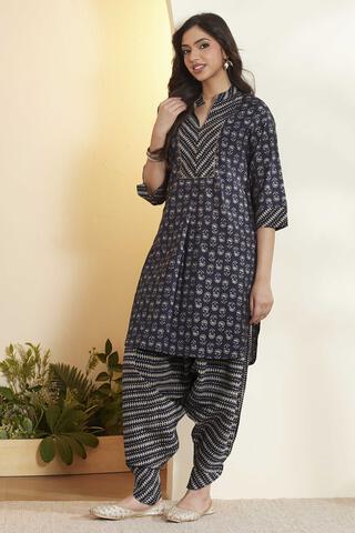 BIBA Polyester Printed Straight Casual Kurta With Palazzo in Indigo
